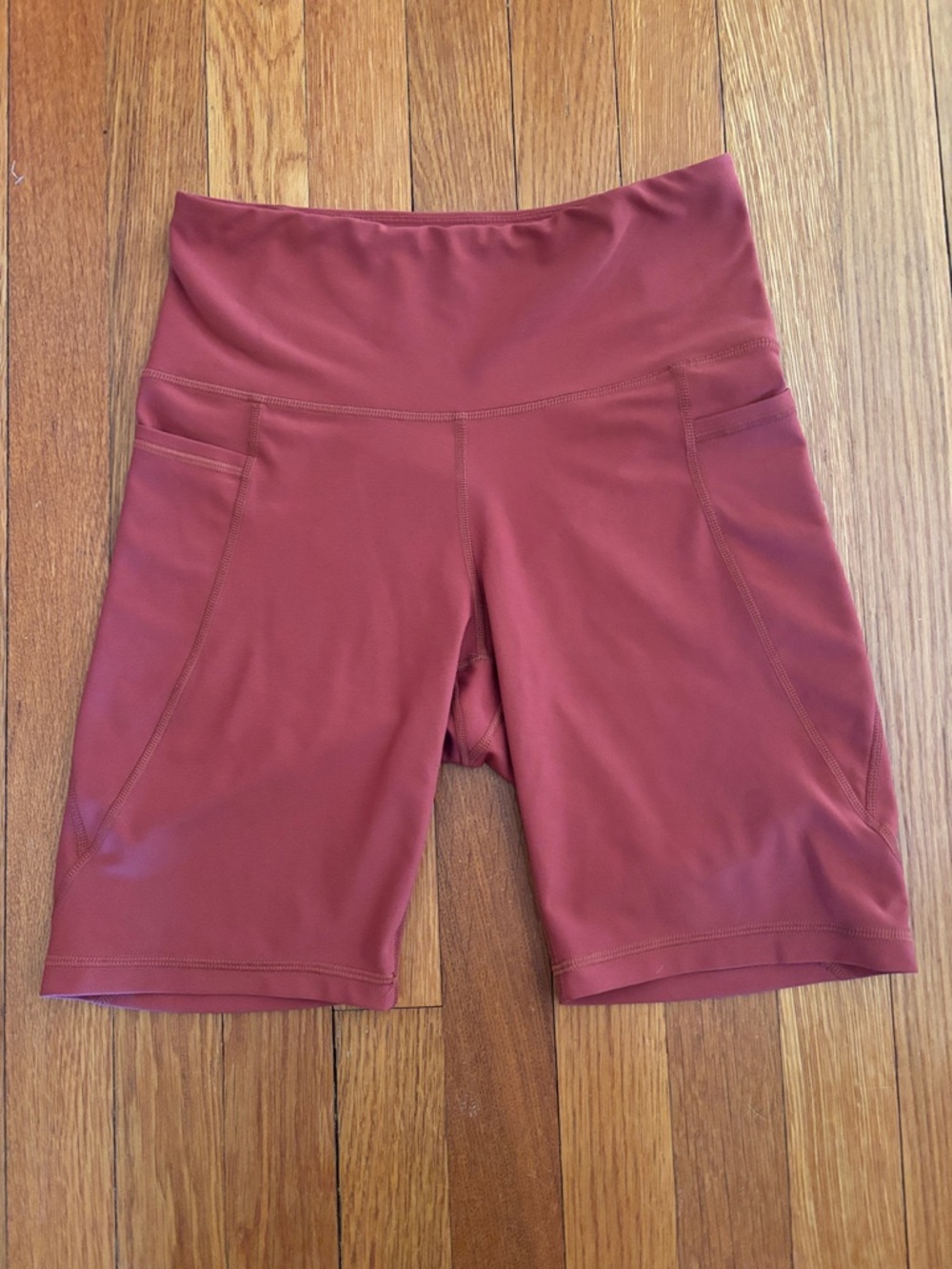 Old Navy Active Powersoft Rust-Red High-Rise Bike Shorts with Side Pockets